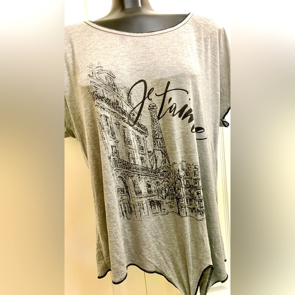 Extra Soft Heather Grey Sz. M Tie-waist Black contrast Paris Eiffel Je T’aime - Picture 5 of 11